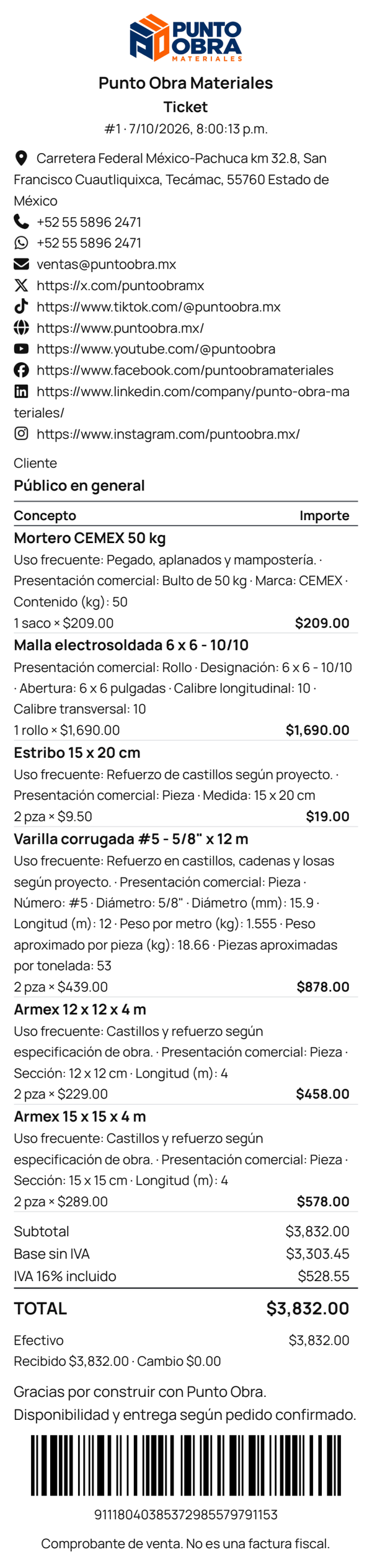 Ticket de venta de 80 mm generado por SoloEnlace