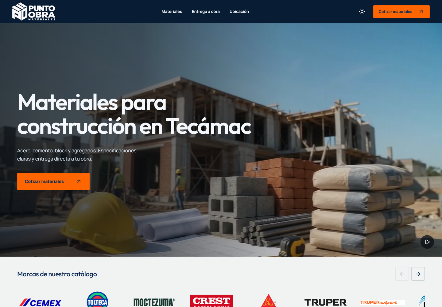 Página de demostración Punto Obra para materiales de construcción