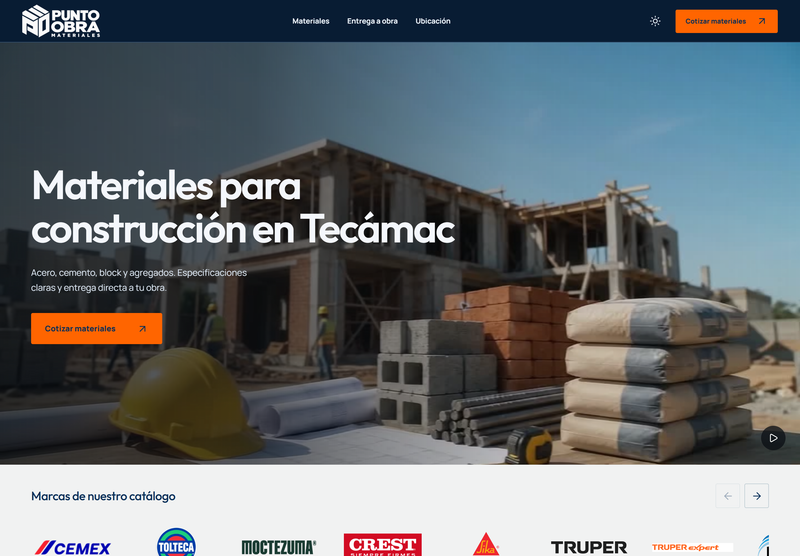 Página de demostración Punto Obra para materiales de construcción